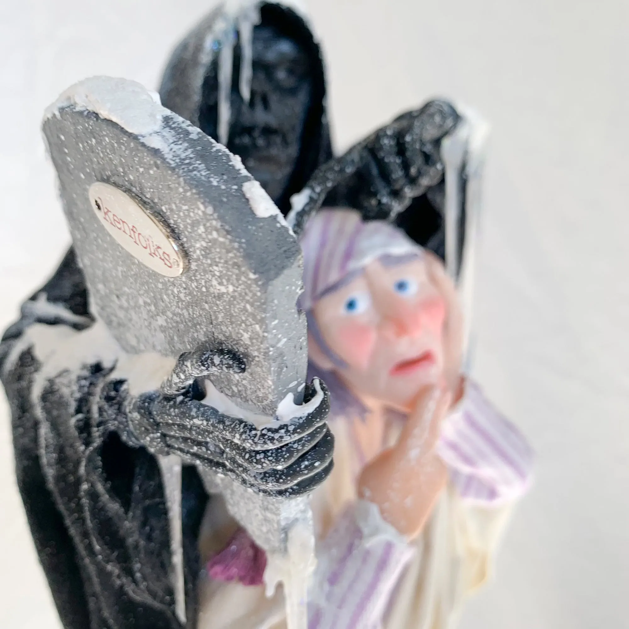 Scrooge and the Ghost of Christmas Future - Charles Dickens Collectable - Tombstone and Lantern - HandmadeSculpture