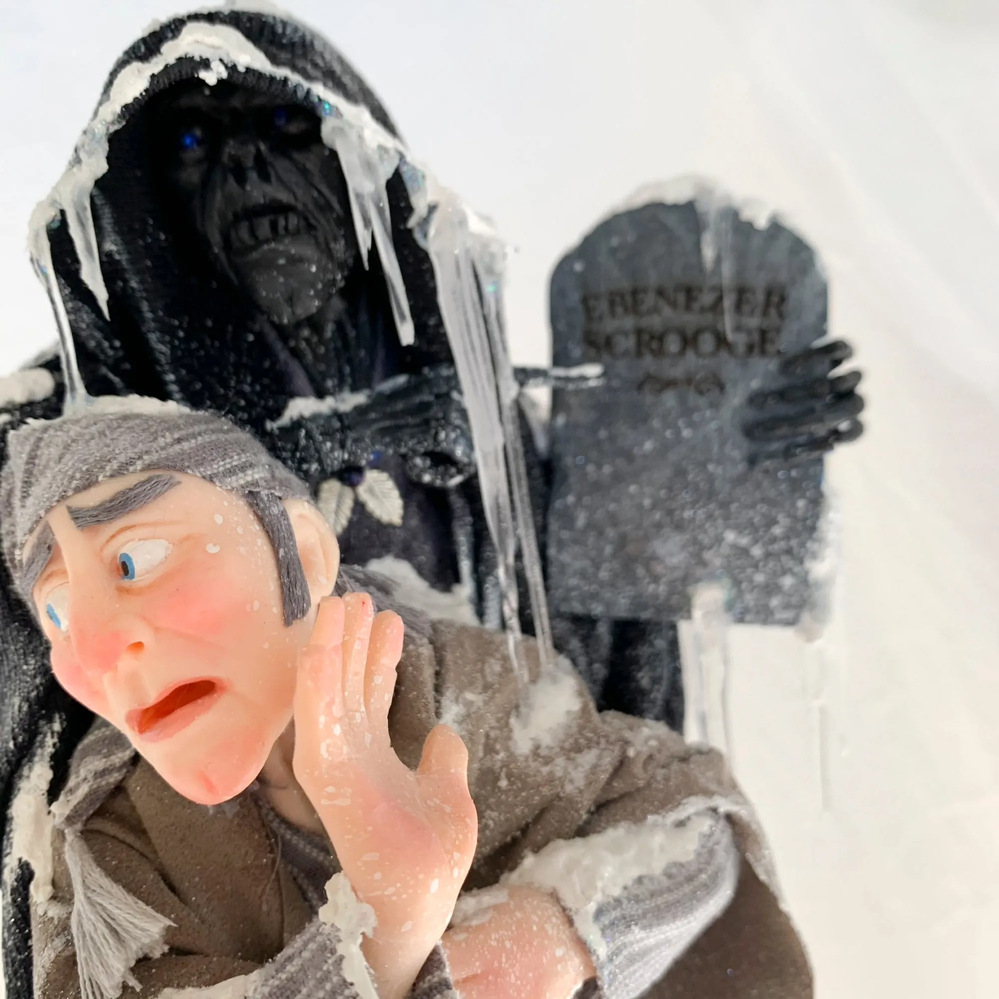 Scrooge and the Ghost of Christmas Future - Charles Dickens Collectable - Tombstone and Lantern - HandmadeSculpture