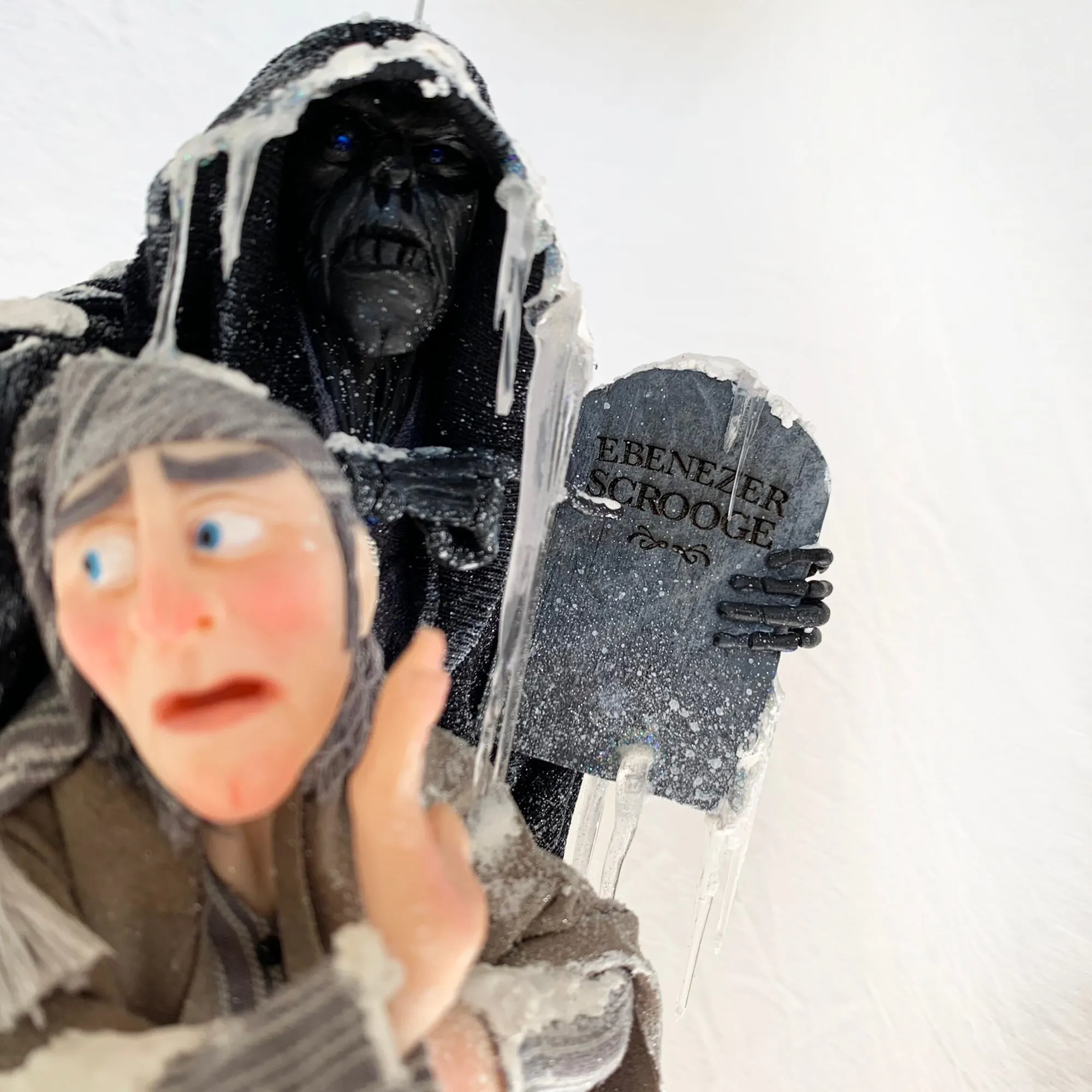 Scrooge and the Ghost of Christmas Future - Charles Dickens Collectable - Tombstone and Lantern - HandmadeSculpture