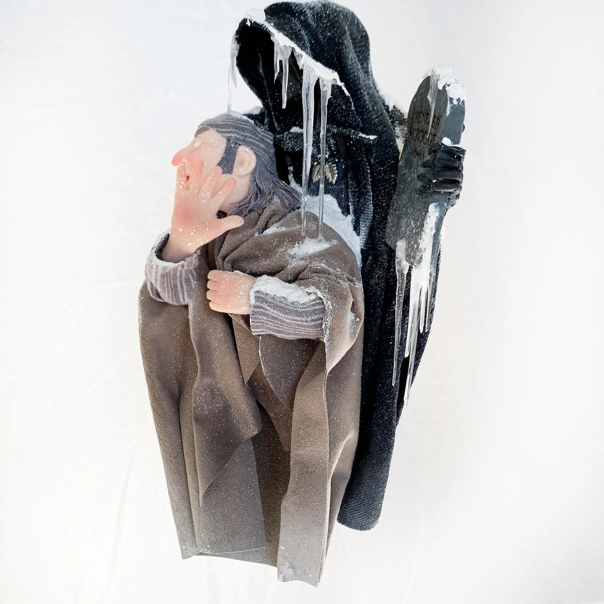 Scrooge and the Ghost of Christmas Future - Charles Dickens Collectable - Tombstone and Lantern - HandmadeSculpture