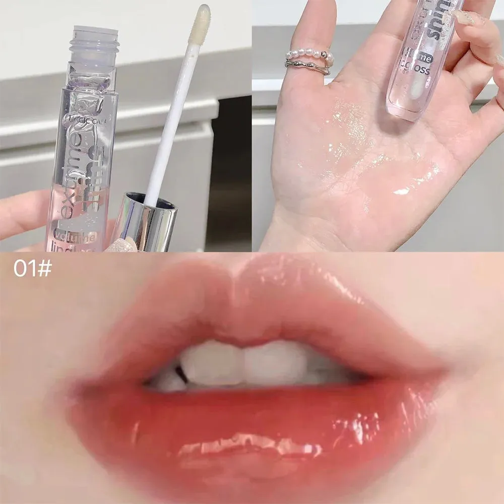 Shiny Lip Gloss with Mirror - Water Glossy Lip Glaze, Lasting Liquid Lipstick, Clear Glitter Primer, Aqua Glowing Lip Oil. Cosmetics
