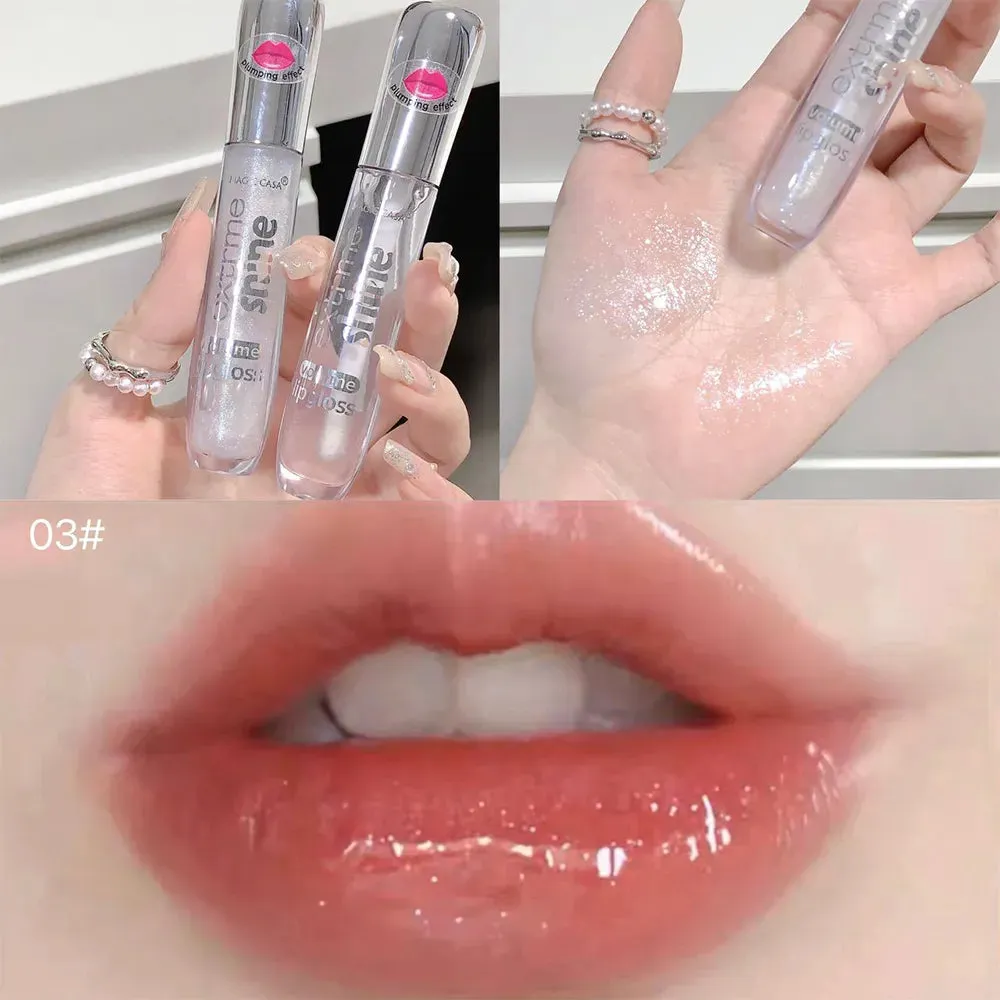 Shiny Lip Gloss with Mirror - Water Glossy Lip Glaze, Lasting Liquid Lipstick, Clear Glitter Primer, Aqua Glowing Lip Oil. Cosmetics