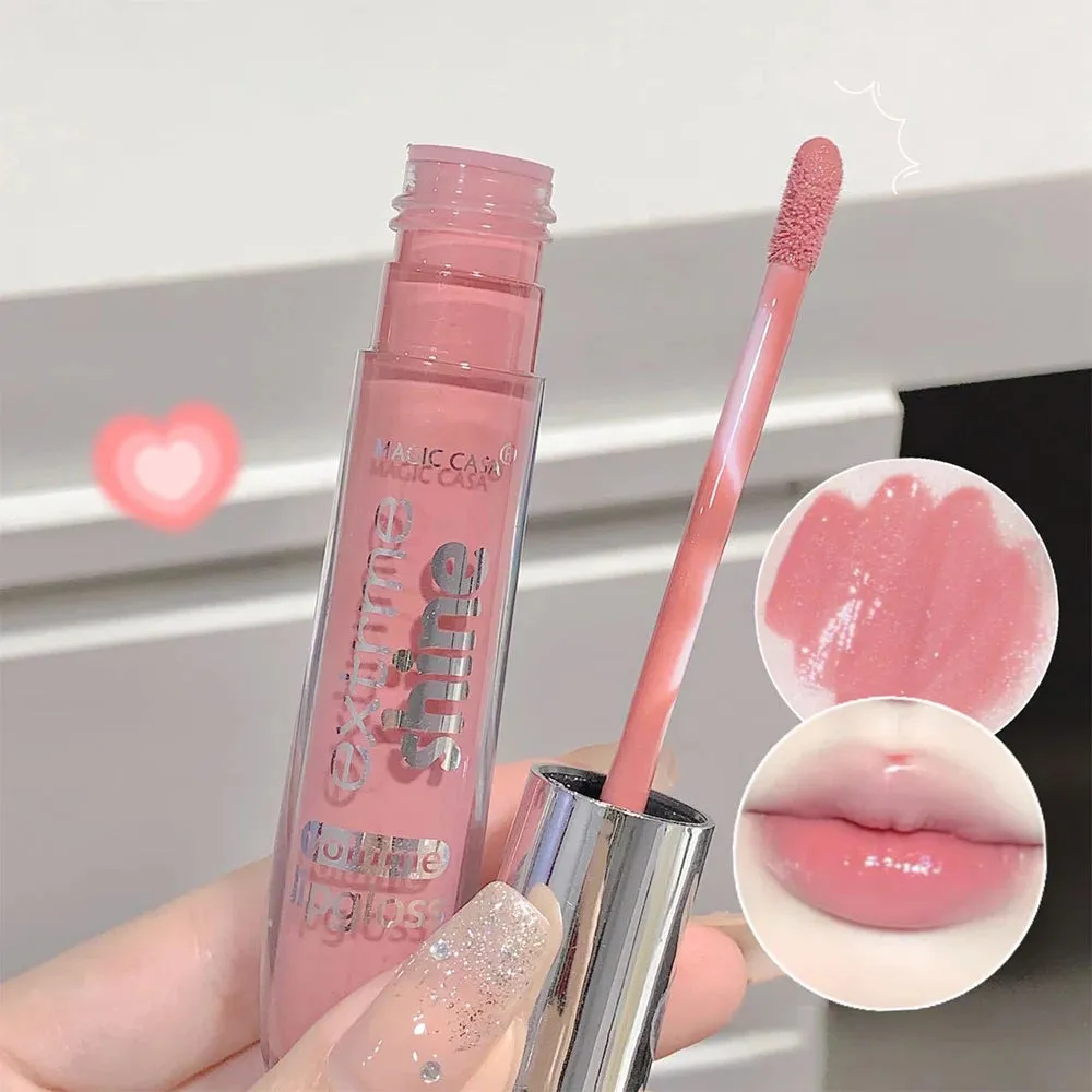 Shiny Lip Gloss with Mirror - Water Glossy Lip Glaze, Lasting Liquid Lipstick, Clear Glitter Primer, Aqua Glowing Lip Oil. Cosmetics