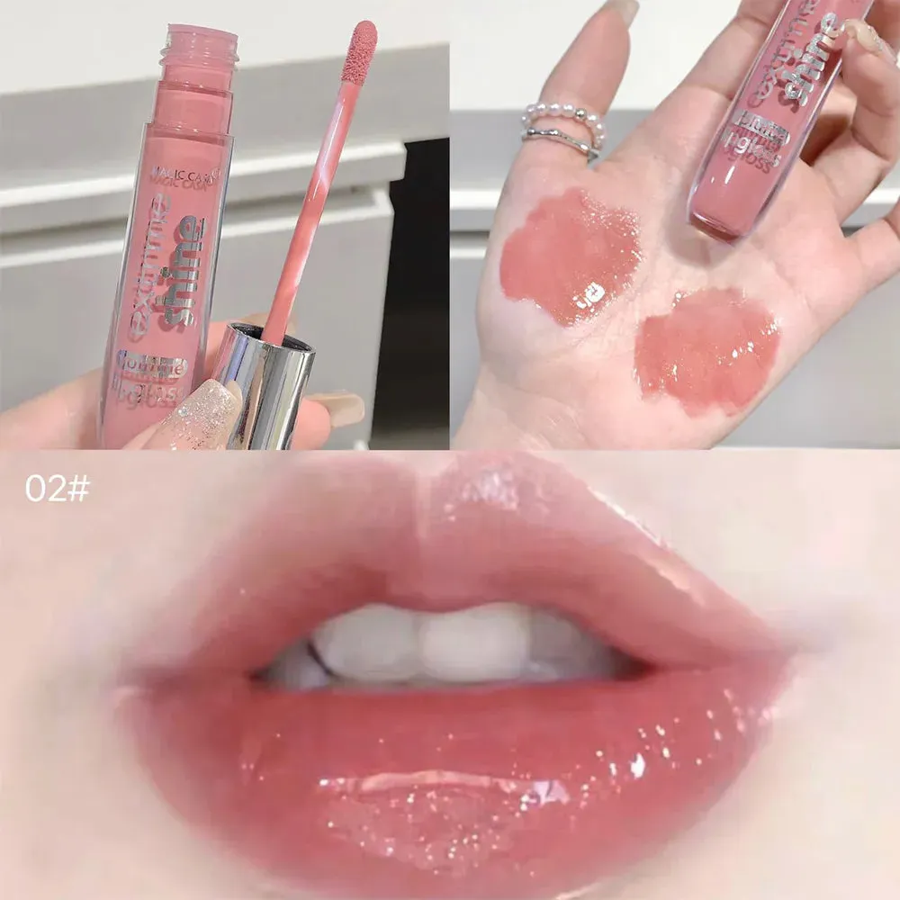 Shiny Lip Gloss with Mirror - Water Glossy Lip Glaze, Lasting Liquid Lipstick, Clear Glitter Primer, Aqua Glowing Lip Oil. Cosmetics