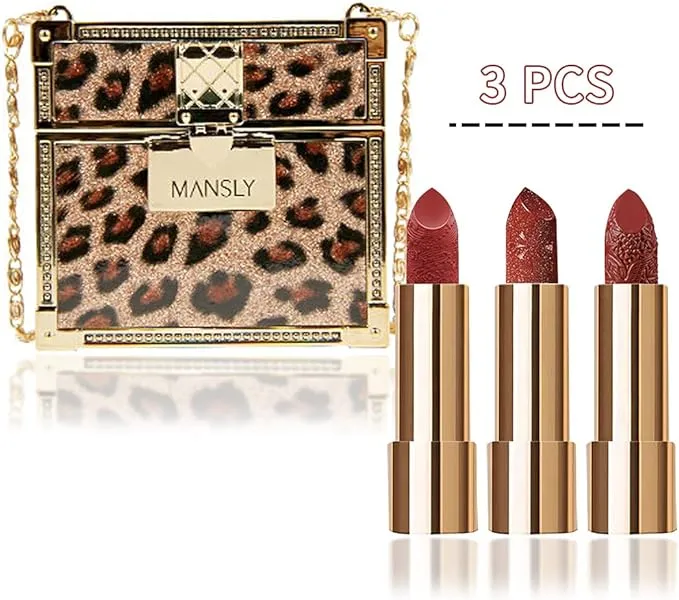 Shiny velvet glossy Lipstick with bag, shiny, moisturizing, matte, long-lasting temperature change, lip balm for fashionable makeup, 3 pieces.