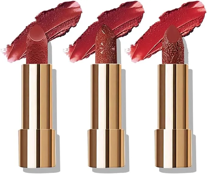 Shiny velvet glossy Lipstick with bag, shiny, moisturizing, matte, long-lasting temperature change, lip balm for fashionable makeup, 3 pieces.
