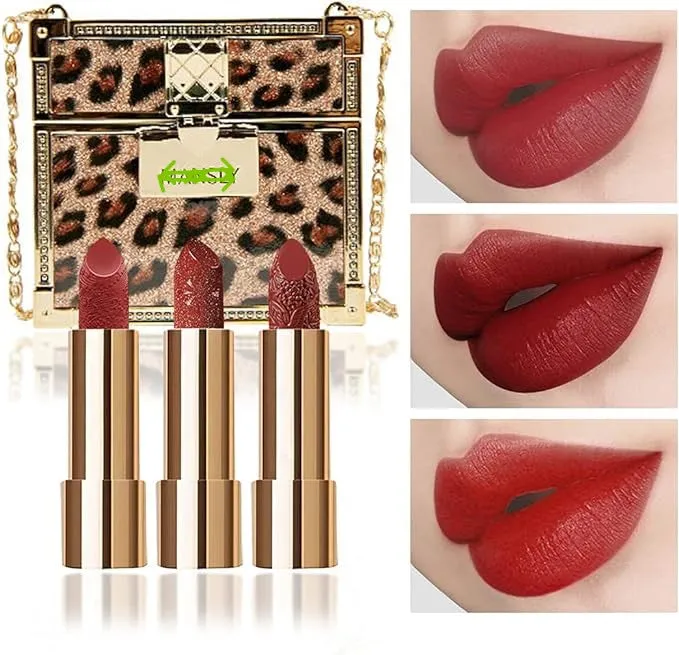Shiny velvet glossy Lipstick with bag, shiny, moisturizing, matte, long-lasting temperature change, lip balm for fashionable makeup, 3 pieces.