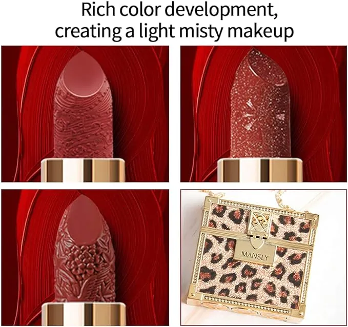 Shiny velvet glossy Lipstick with bag, shiny, moisturizing, matte, long-lasting temperature change, lip balm for fashionable makeup, 3 pieces.