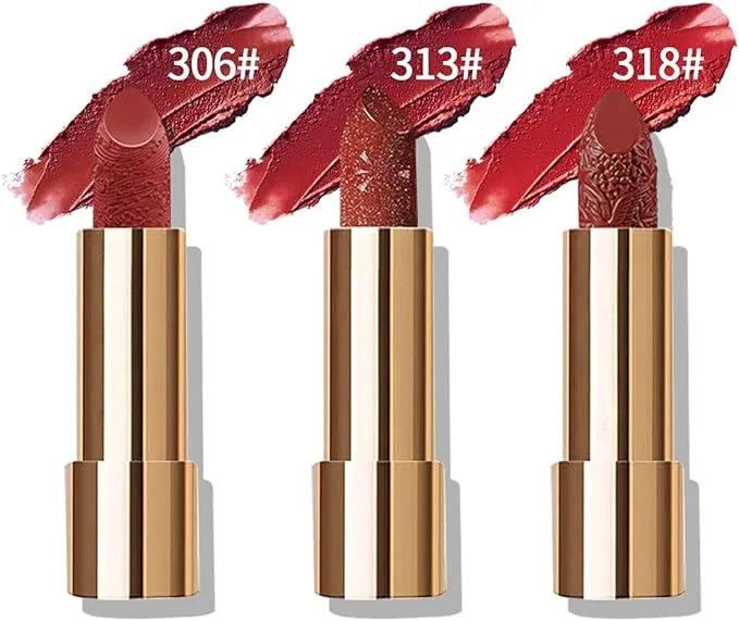 Shiny velvet glossy Lipstick with bag, shiny, moisturizing, matte, long-lasting temperature change, lip balm for fashionable makeup, 3 pieces.