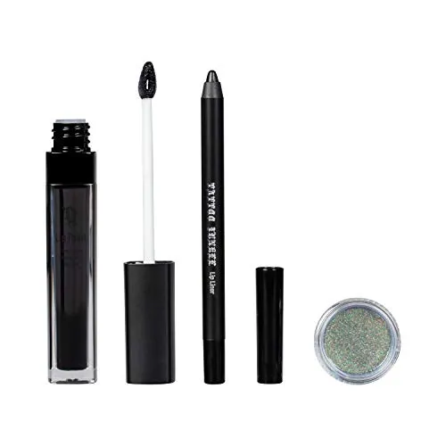 TATTOO JUNKEE Leather Lip Trio Lip Paint Kit, Includes Black Lip Liner & Matte Long-Wear Lip Paint   Coordinating Fine-Milled Opalescent Cosmetic Glitter