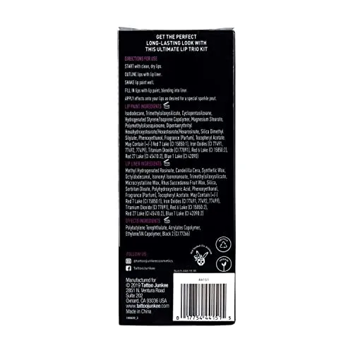 TATTOO JUNKEE Leather Lip Trio Lip Paint Kit, Includes Black Lip Liner & Matte Long-Wear Lip Paint   Coordinating Fine-Milled Opalescent Cosmetic Glitter