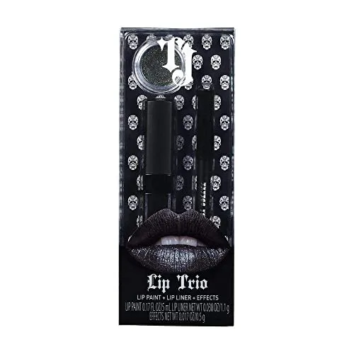 TATTOO JUNKEE Leather Lip Trio Lip Paint Kit, Includes Black Lip Liner & Matte Long-Wear Lip Paint   Coordinating Fine-Milled Opalescent Cosmetic Glitter