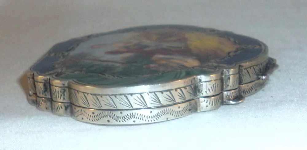 Vintage 800 Silver Powder Compact Intact Mirror Enameled Rococo Courting Scene