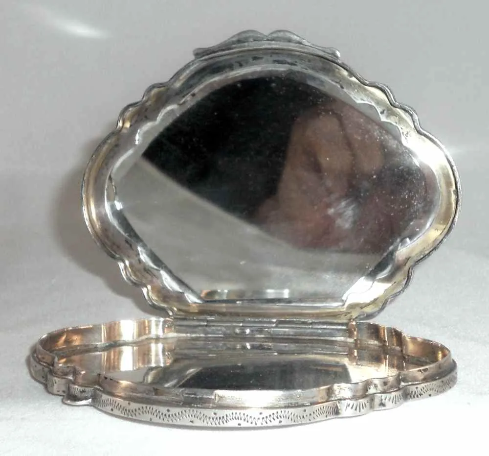 Vintage 800 Silver Powder Compact Intact Mirror Enameled Rococo Courting Scene