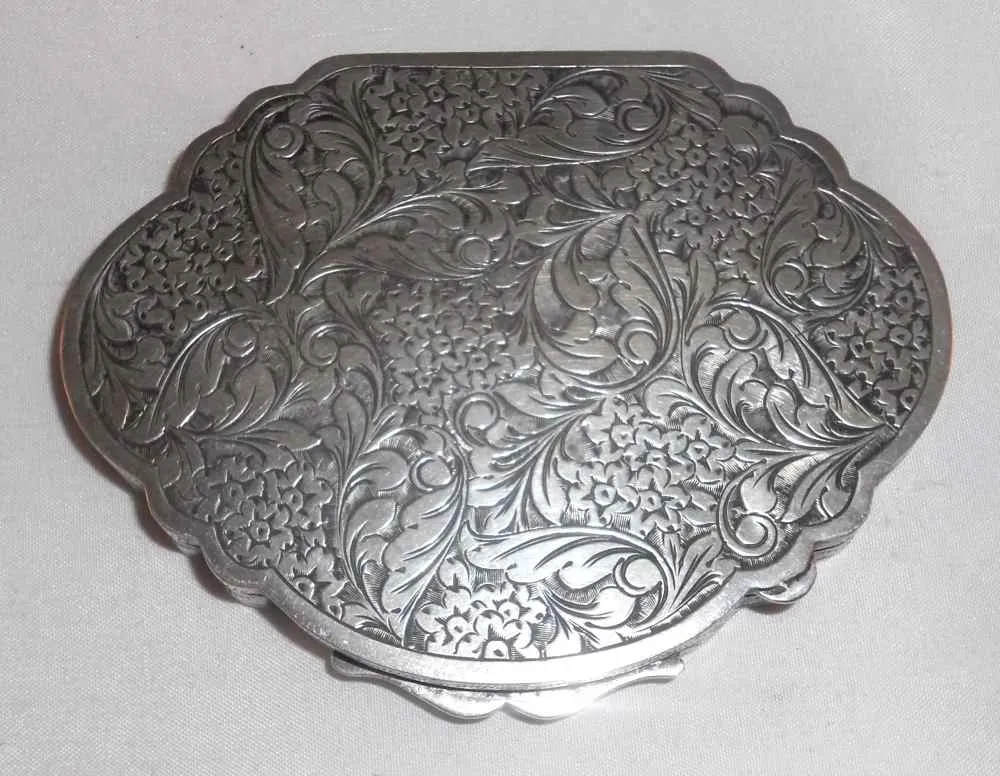 Vintage 800 Silver Powder Compact Intact Mirror Enameled Rococo Courting Scene