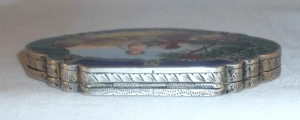 Vintage 800 Silver Powder Compact Intact Mirror Enameled Rococo Courting Scene