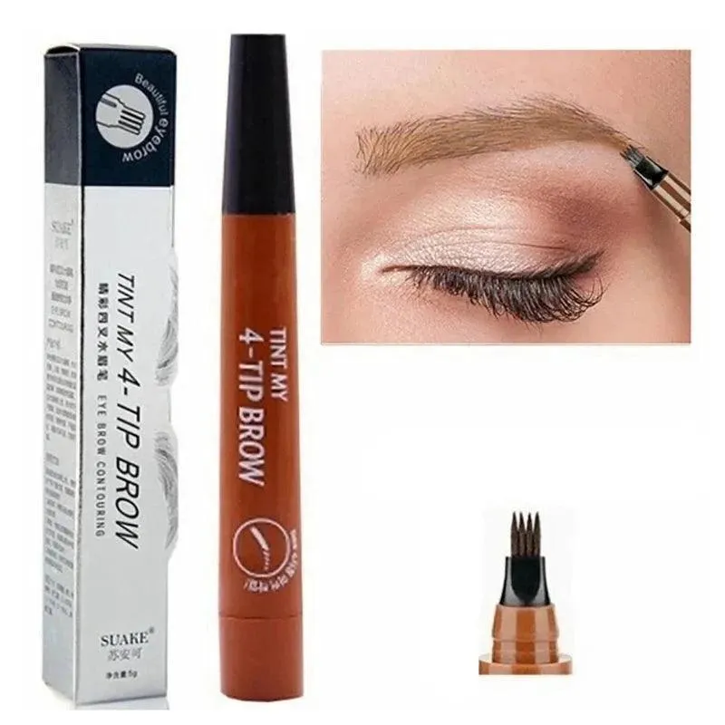 Waterproof Eyebrow Pen, 4-Point Tip, Long-Lasting, Smudge-Proof, Easy to Use, 5 Shades, Portable, Perfect for Natural-Looking Brows