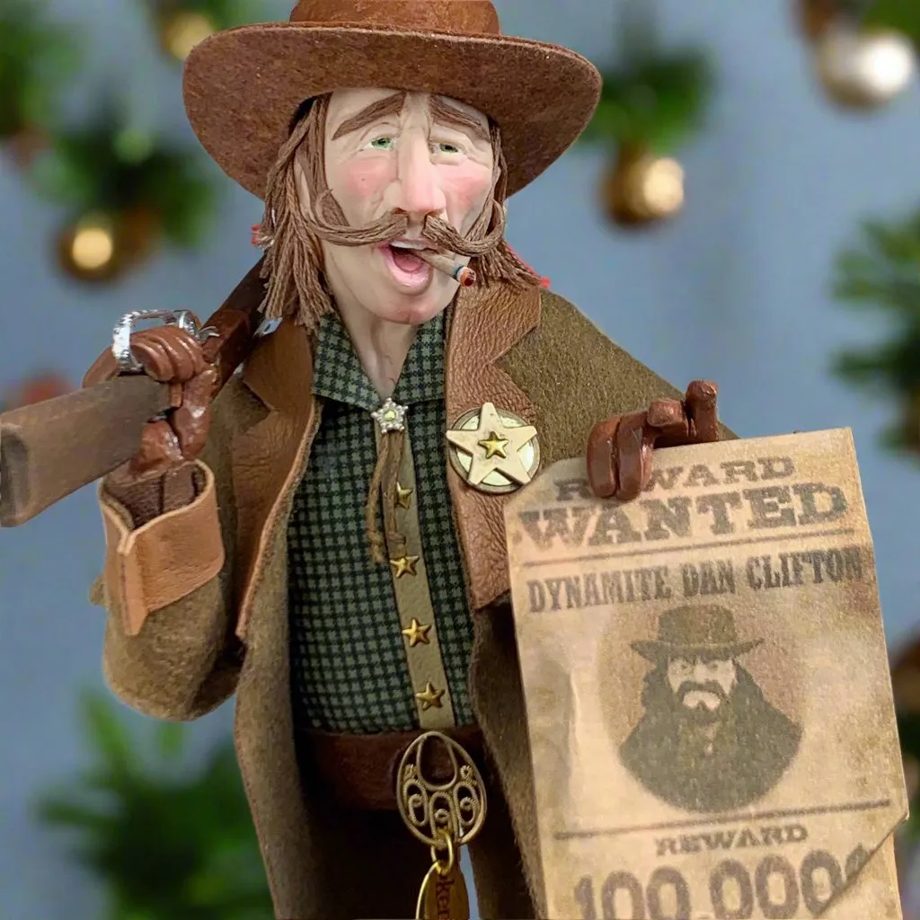 Western art Christmas Tree Hanging Ornament - Old West Sheriff - Limited Edition Handmade - Sculptor Ken Fedoruk