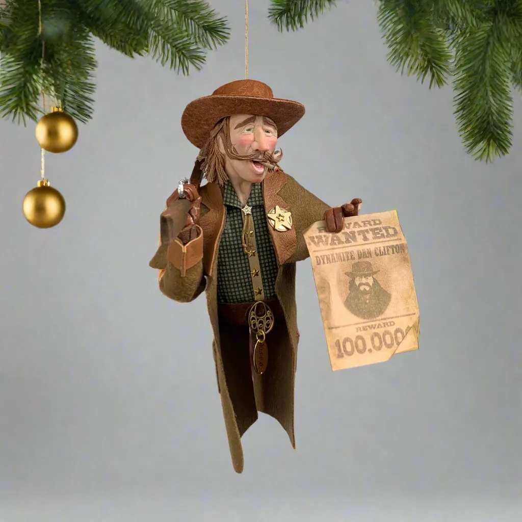 Western art Christmas Tree Hanging Ornament - Old West Sheriff - Limited Edition Handmade - Sculptor Ken Fedoruk