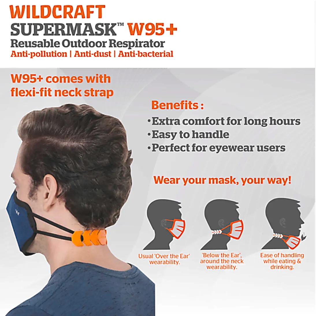 Wildcraft Multicolor Super Cotton Mask for Men and Women with Neck strap (Pack of 3)